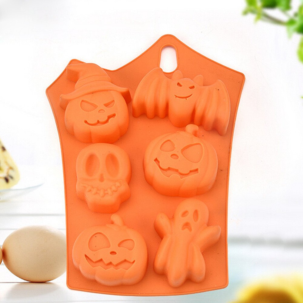 Spritumn Halloween Pumpkin Witch Ghost Silicone Mould Candy Mold Ice Tray for Holiday Chocolate, Muffin Cups, Ice Cube, Soap, Wafer, Cake, Bread, Tart, Pie, Flan, Pudding, Candy, Jello Shot and More
