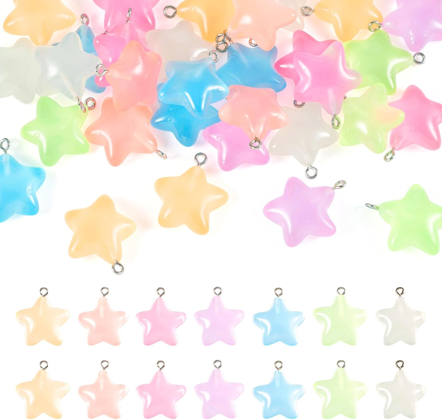 Cheriswelry 42pcs Star Luminous Pendants Glow in Dark Dangle Charms DIY Earring Charms Transparent Resin Necklace Pendants Hanging Ornament 25x23mm for Bracelet Keychain Jewelry Making