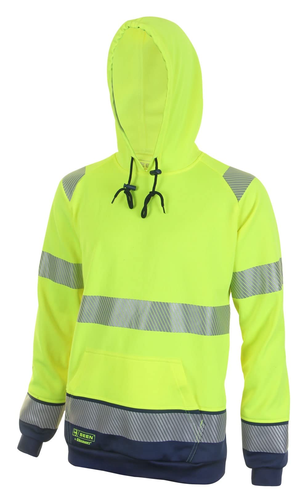 Be Seen Hi Viz Two Tone Hoodie Sweatshirt Colour=Yellow/Navy Size=XL