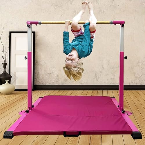 Miniatura 7 de GBVUGY Barra de gimnasia para entrenamiento en interiores en casa, barra horizontal para niños y niñas, brazos ajustables de 3 a 5 pies, equipo de