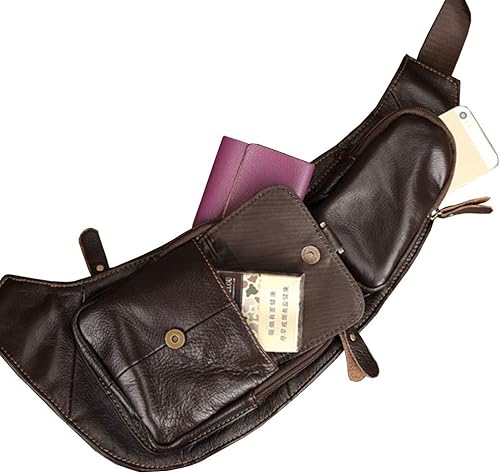 Miniatura 5 de Hebetag Mochila cruzada de cuero para hombres y mujeres, viajes al aire libre y camping