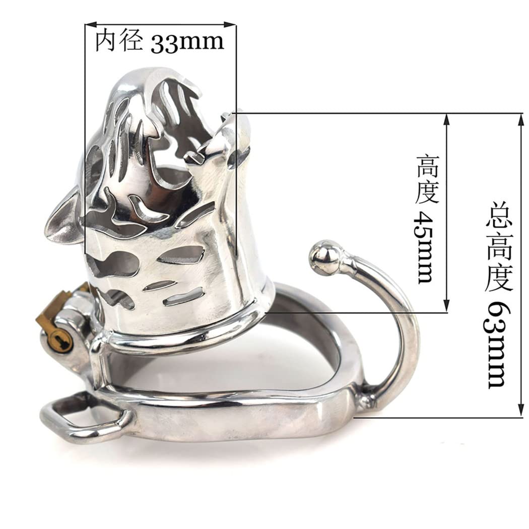 Men's Chastity Belt Extreme Cock Cage, Stainless Steel Tiger Chastity Cage Penis Cage for Men SM Snap Cock Ring Long/Short Metal Animal Head Cock Cage Male Sex Toy,Long/b,50mm