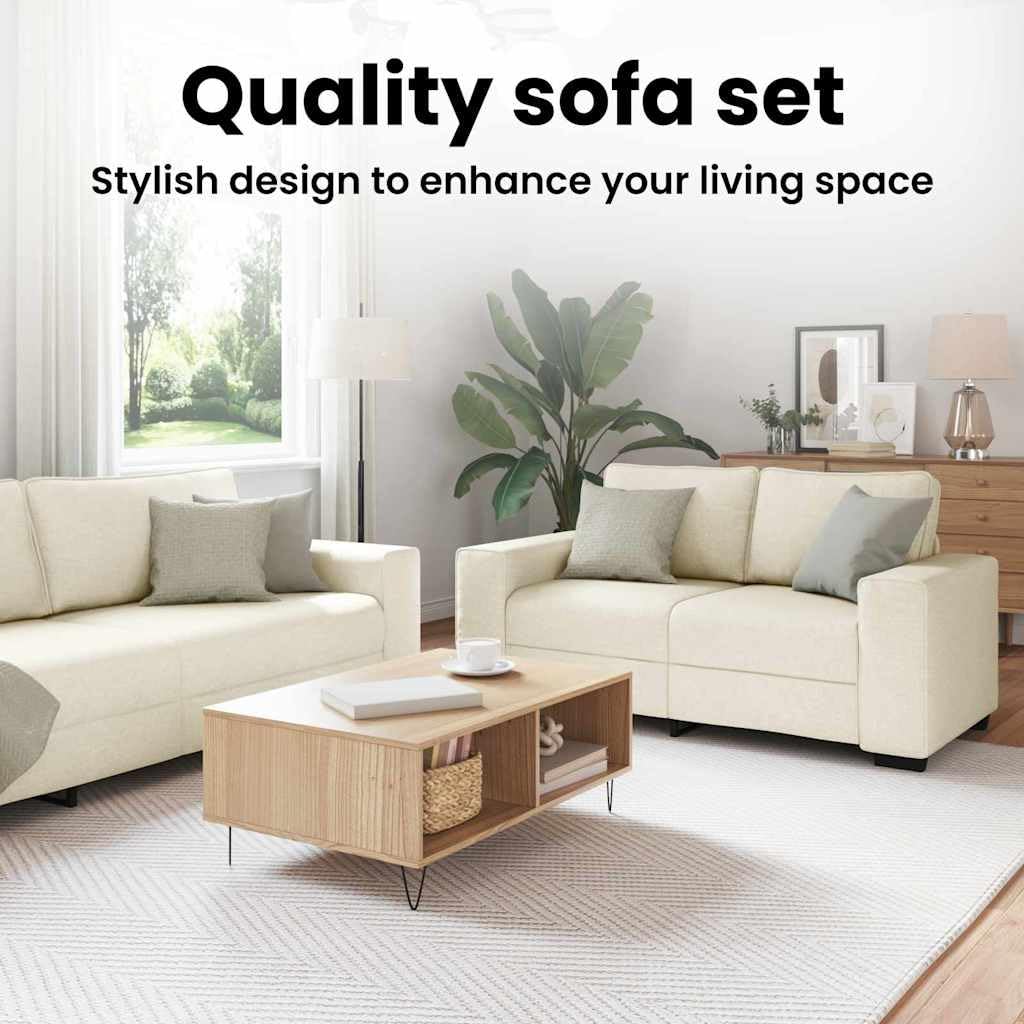 vidaXL Juego de Sofá Contemporáneo de 2 y 3 Plazas Tela Crema Patas de Madera Negra Diseño Ergonómico Fundas Removibles Resistente a Las Manchas para Asientos en Sala de Estar de Dos y Tres Sofás Cóm