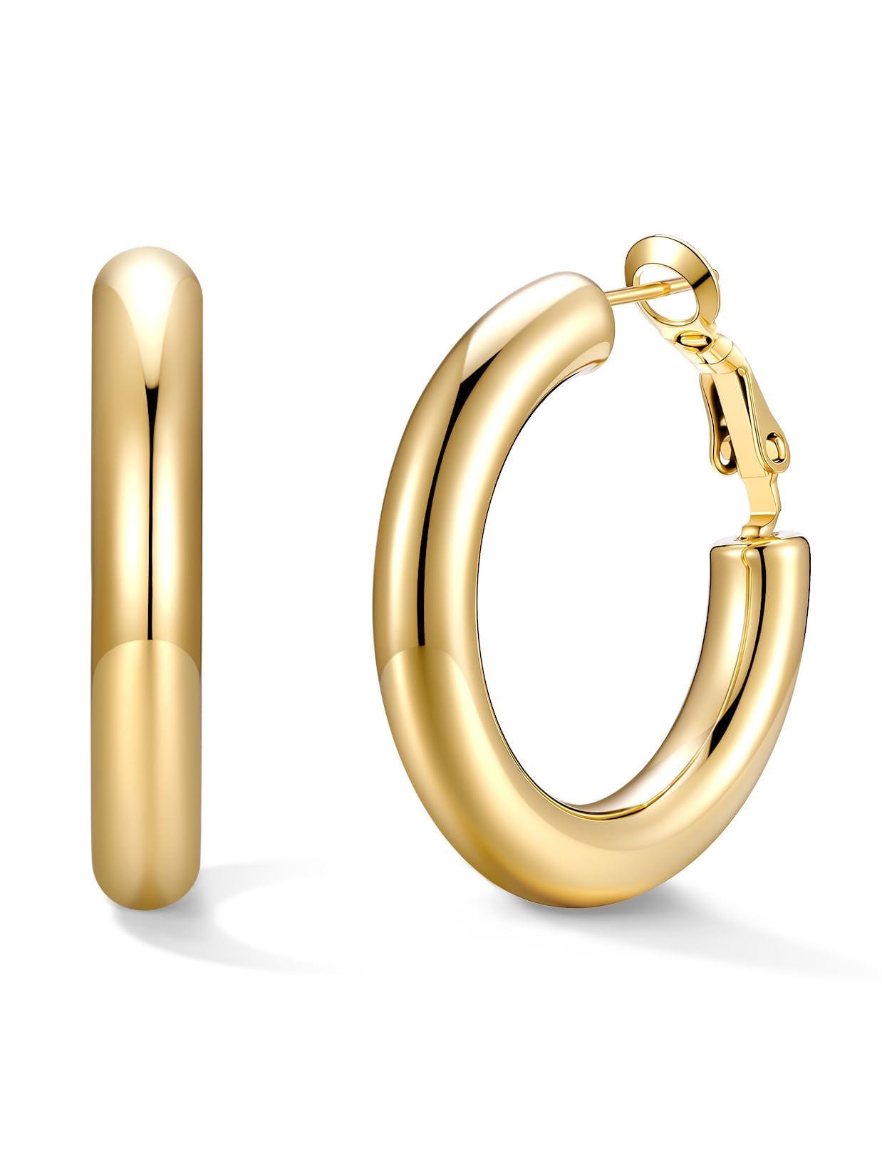 U7 Silver/Black/Gold 5mm Chunky Hoop Earrings for Women,20/30/40/60/80mm