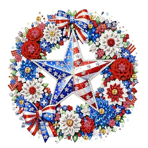 Aestalrcus Patriotic Diamond Art Kits for Adults Special Shape Diamond Painting 4th of July American Flag Diamond Art Canvas Crystal Rhinestones for Gift Home Wall Decor 12x12 Inch(with Canvas)