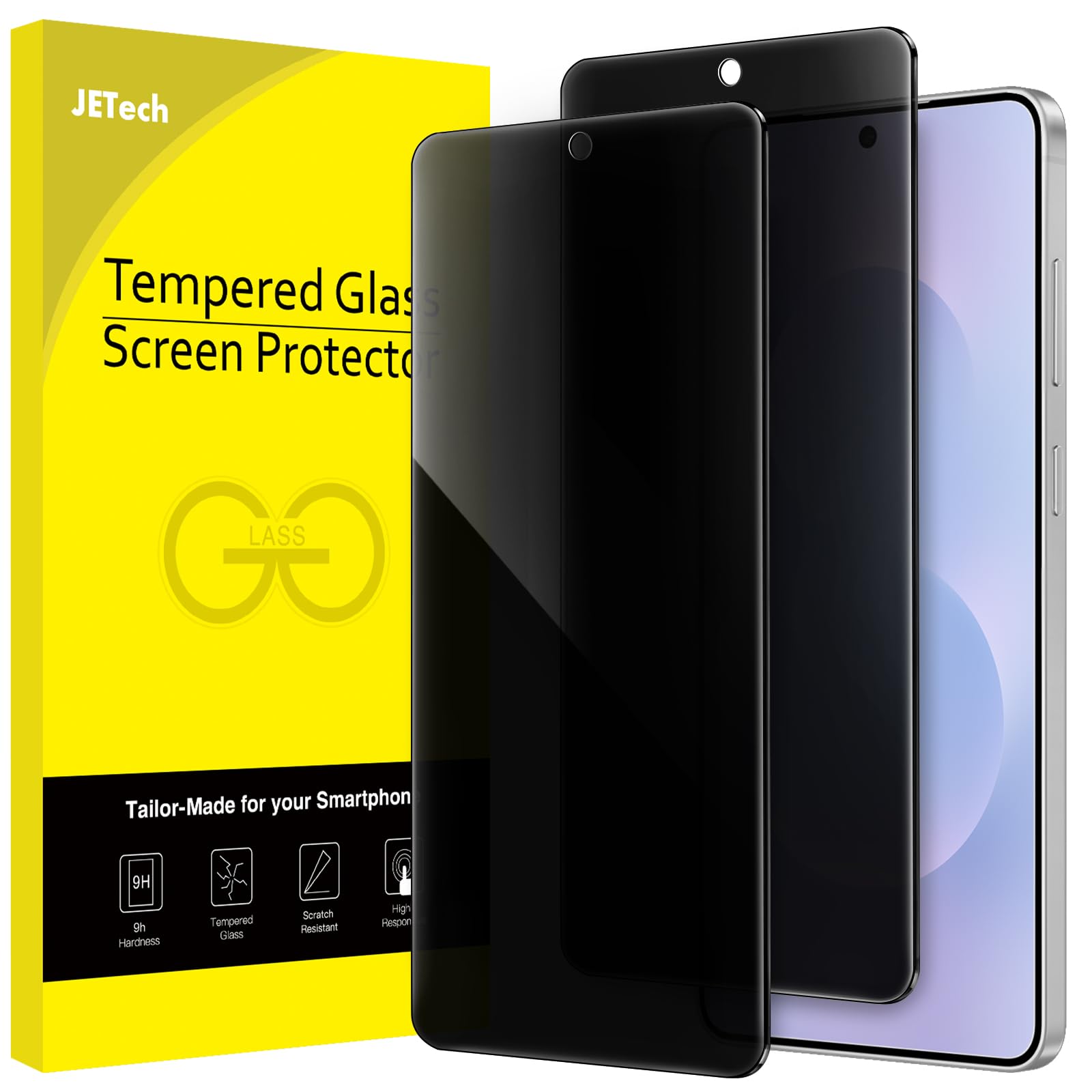 JETech Sichtschutz für Samsung Galaxy S25 Edge, Anti-Spähen Gehärtetes Glas Schutzfolie, Fingerabdruck ID Kompatibel, 2 Stück