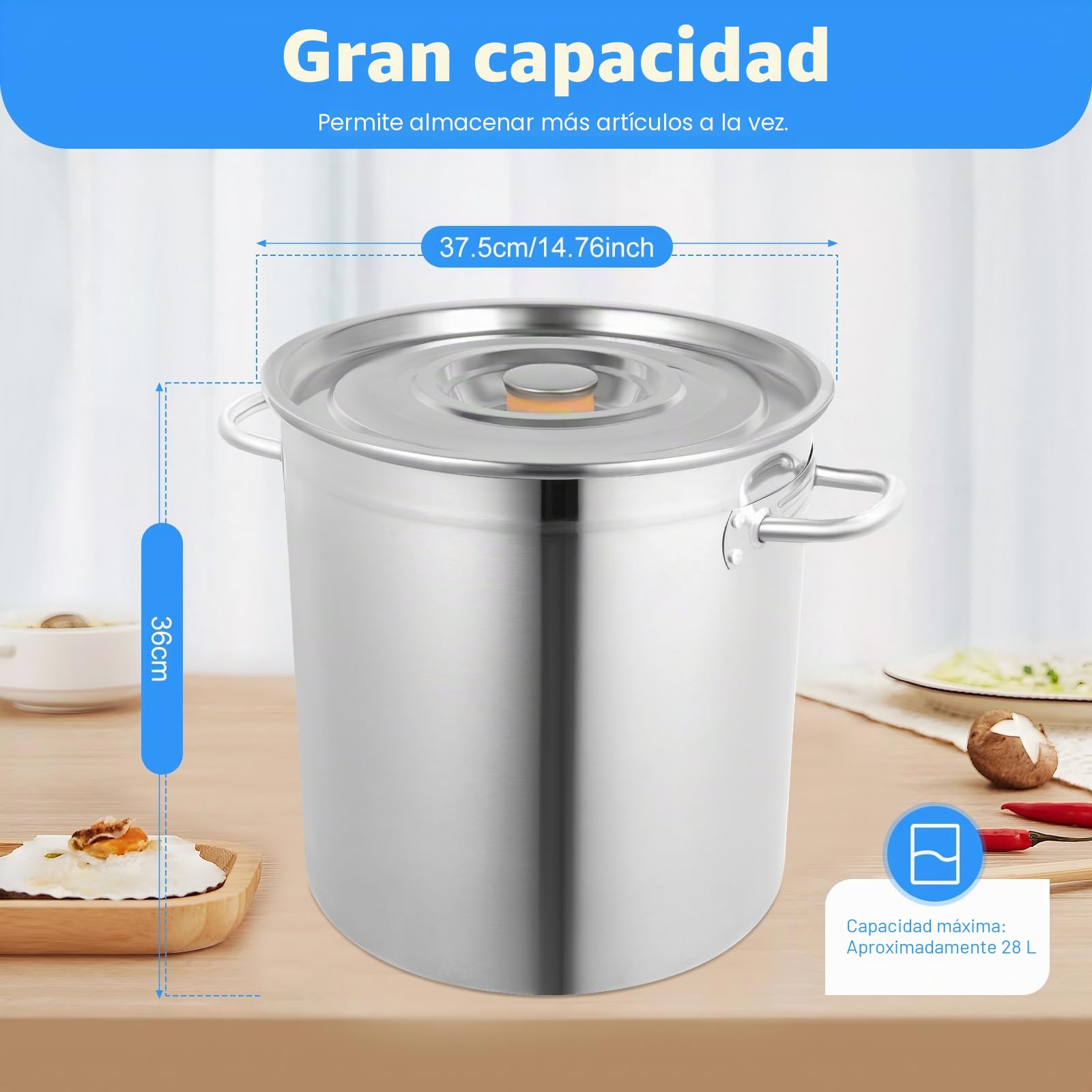 Olla profesional jumbo – Olla de alta calidad con tapa, 35 litros de acero inoxidable, olla grande de inducción, para todo tipo de cocinas, olla de pasta de alta calidad para cocinar grandes