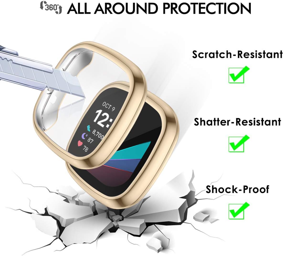 DAIKA Screen Protector Case Compatible with Fitbit Sense/Versa 3, 2-Pack Soft TPU Plated Bumper Case Full Protective Cover Shell Guard for Sense Advanced Smartwatch Scratch Resistant