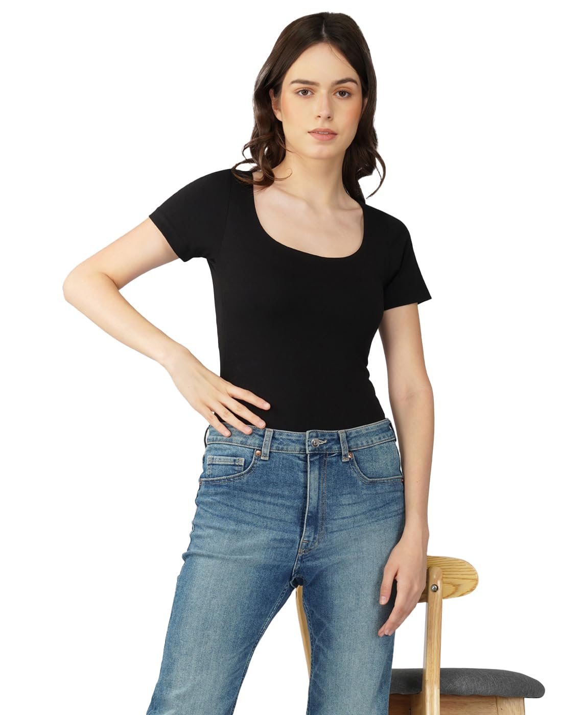 Women's Solid Slim Fit Black Bodysuit-image-29