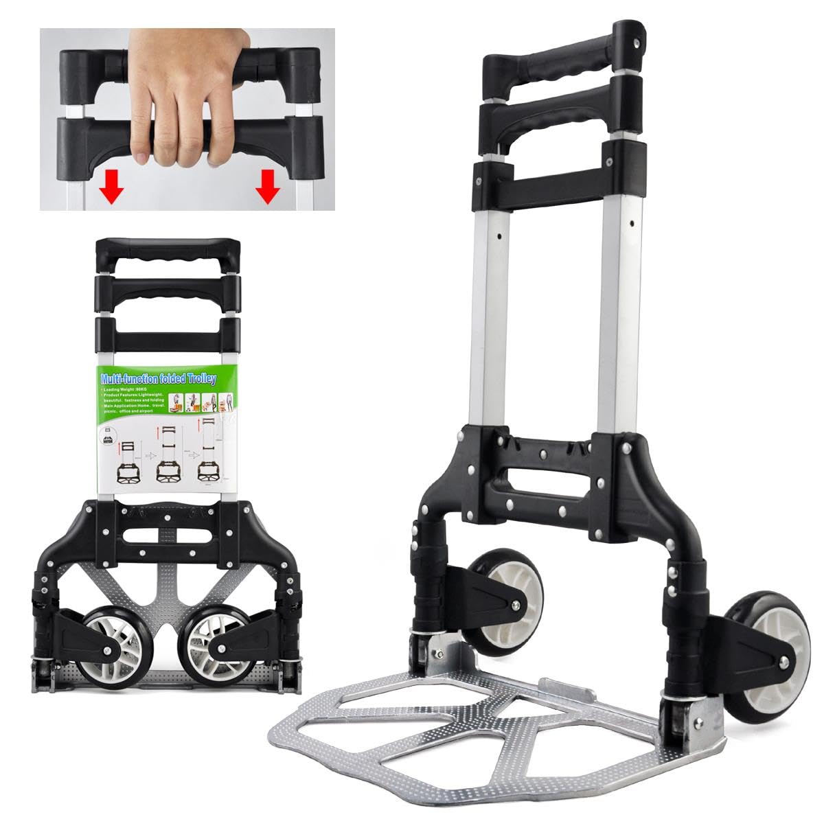 Yaheetech Sackkarre klappbar Transportkarre mit Gummiräder Stapelkarre Handewagen mit Anti-Rutsch Handgriff Transportwagen Trolley belastbar bis 75 kg