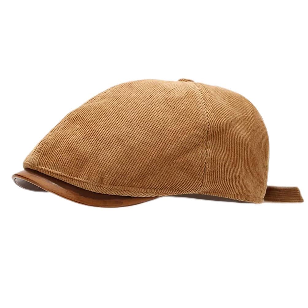 Plancholo Women's Khaki Corduroy Peaked Cap Flat Cap Newsboy Cap Beret Hat Irish Driving Cabbie Hat