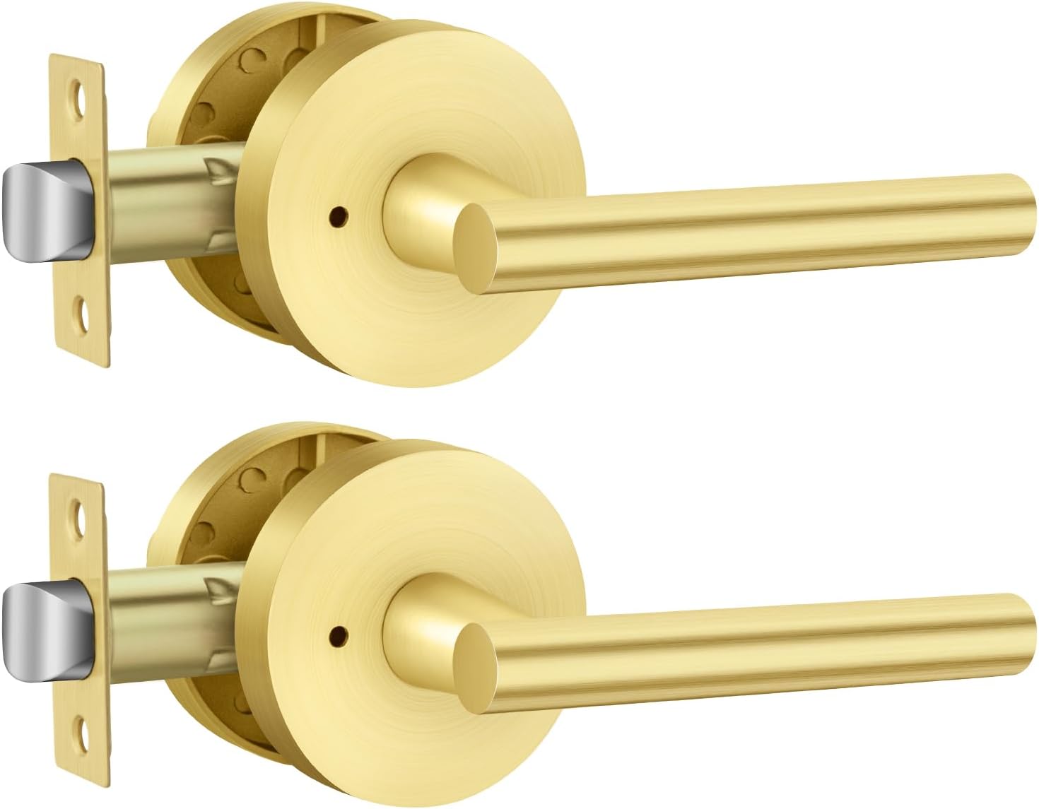 Haidms 2 Pack Gold Door Handles - Brushed Gold Interior Door Lever, Bathroom/Bedroom Privacy Door Handle, Heavy Duty Modern Style