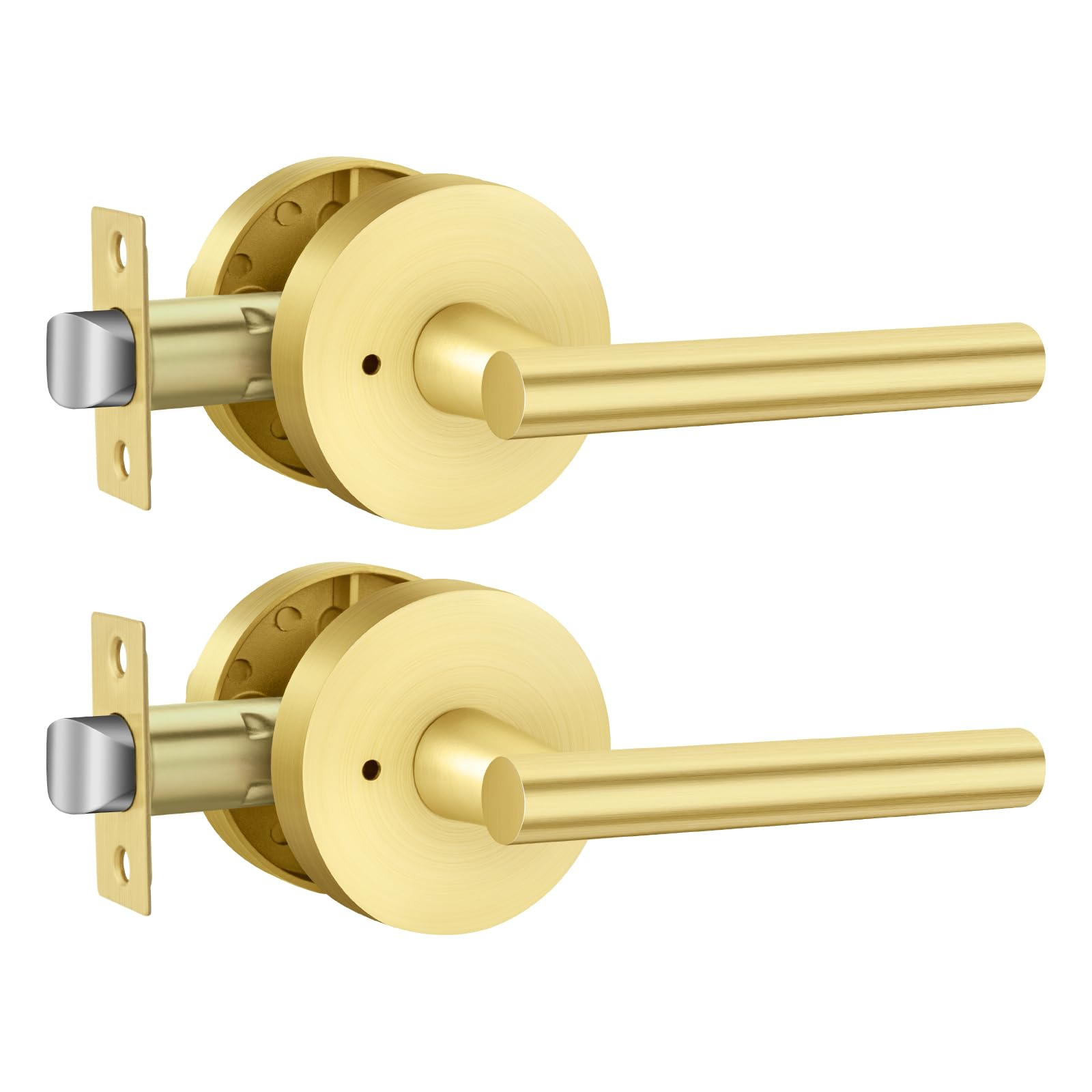 Haidms 2 Pack Gold Door Handles - Brushed Gold Interior Door Lever, Bathroom/Bedroom Privacy Door Handle, Heavy Duty Modern Style