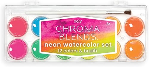 Ooly, Chroma Blends - Juego de pintura de acuarela de neón, paquete de acuarela para niños y adultos creativos, colores neón brillantes en una funda