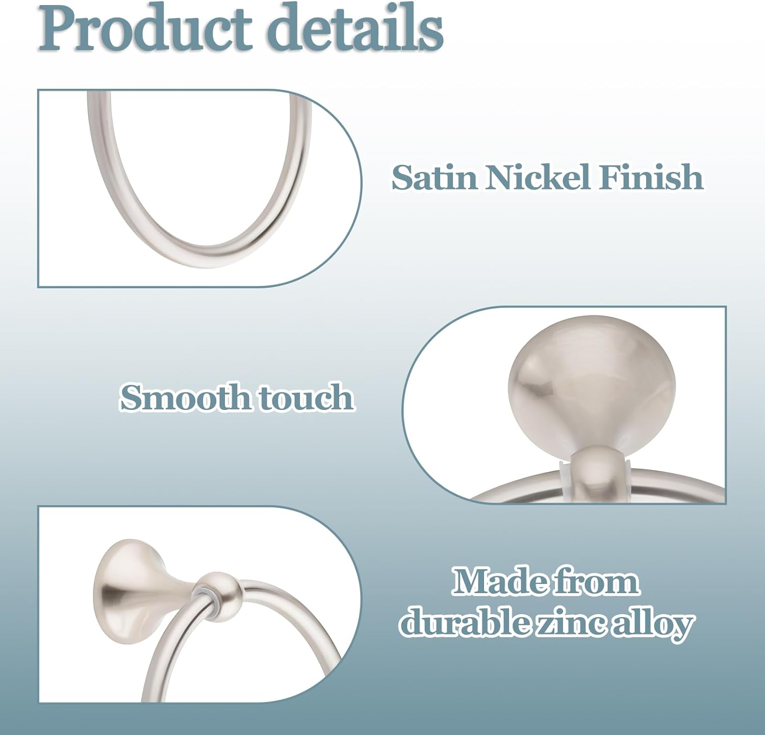 Towel Ring, 6.3-inch Diameter –Satin Nickel Wall Mounted Hand Towel Holder, Durable Zinc Alloy Construction, Rust-Resistant, Modern Design for Bathroom and Kitchen