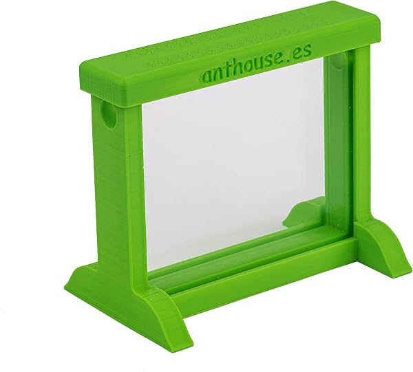 Anthouse - Hormiguero Natural de Arena Básico- Terrario 3D de Hormigas con Colonia Incluida - Kit Hormiguero Acrílico Tipo Sándwich (12x10x1 cm), Caja de Forrajeo con Tapadera (18x10x5 cm) - Verde - 3