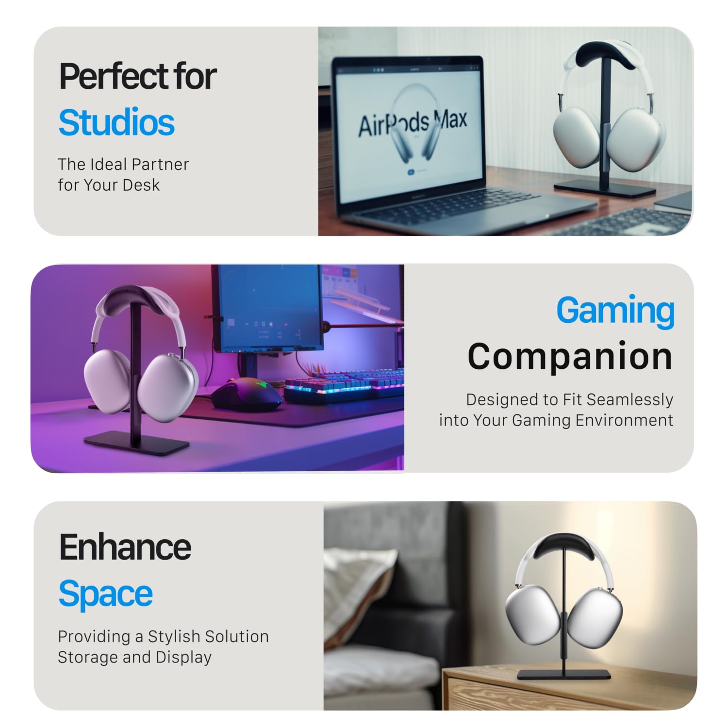 Stand per AirPods Max con Modalità Sleep, Supporto cuffie da scrivania in Alluminio, Base antiscivolo, Superficie antigraffio, Compatibile con altre cuffie (Nero)