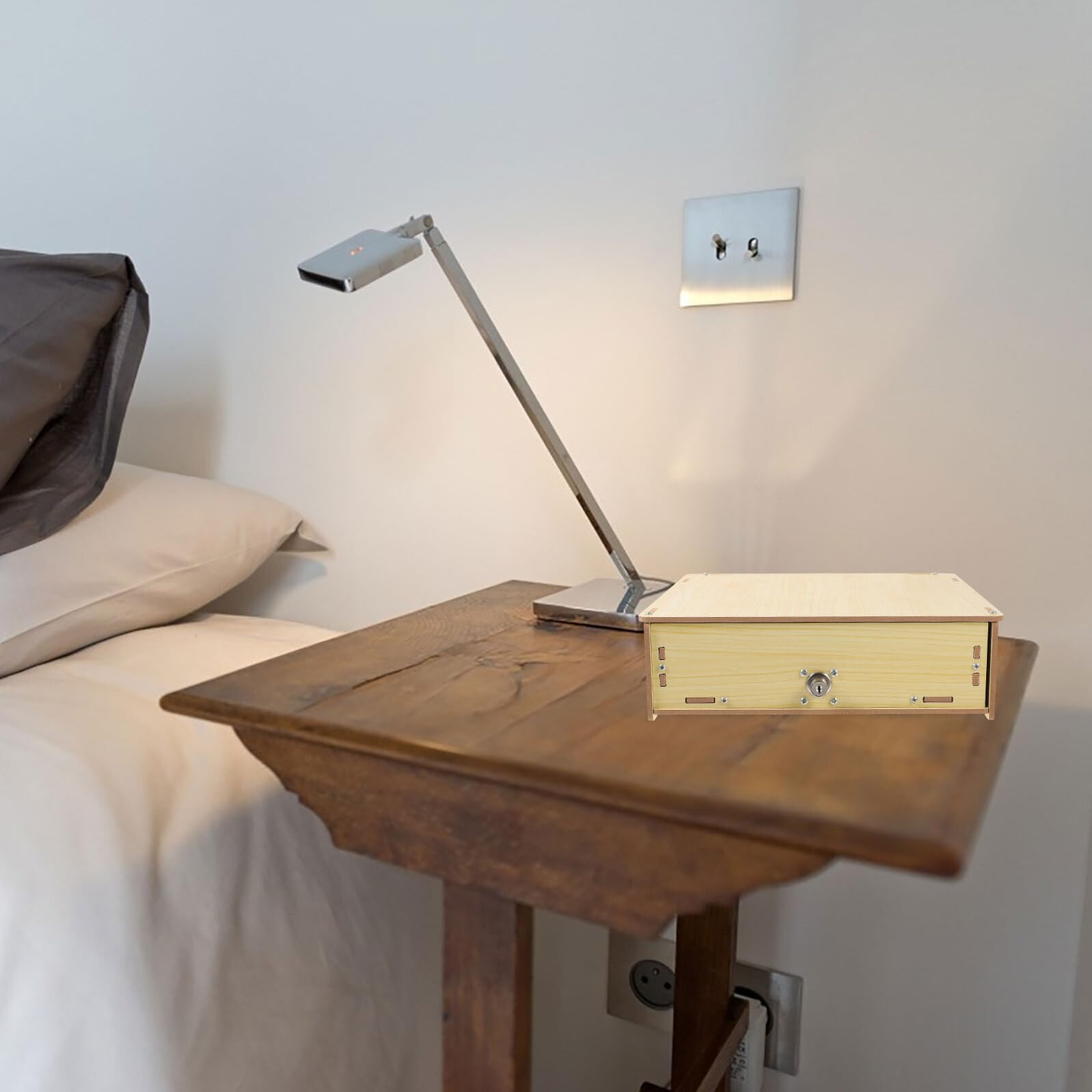 Veemoon Organizer da Scrivania in Legno per Contanti Scomparti Multipli, Risparmio Spazio, per Negozi e Uffici Chiavi di Sicurezza Beige