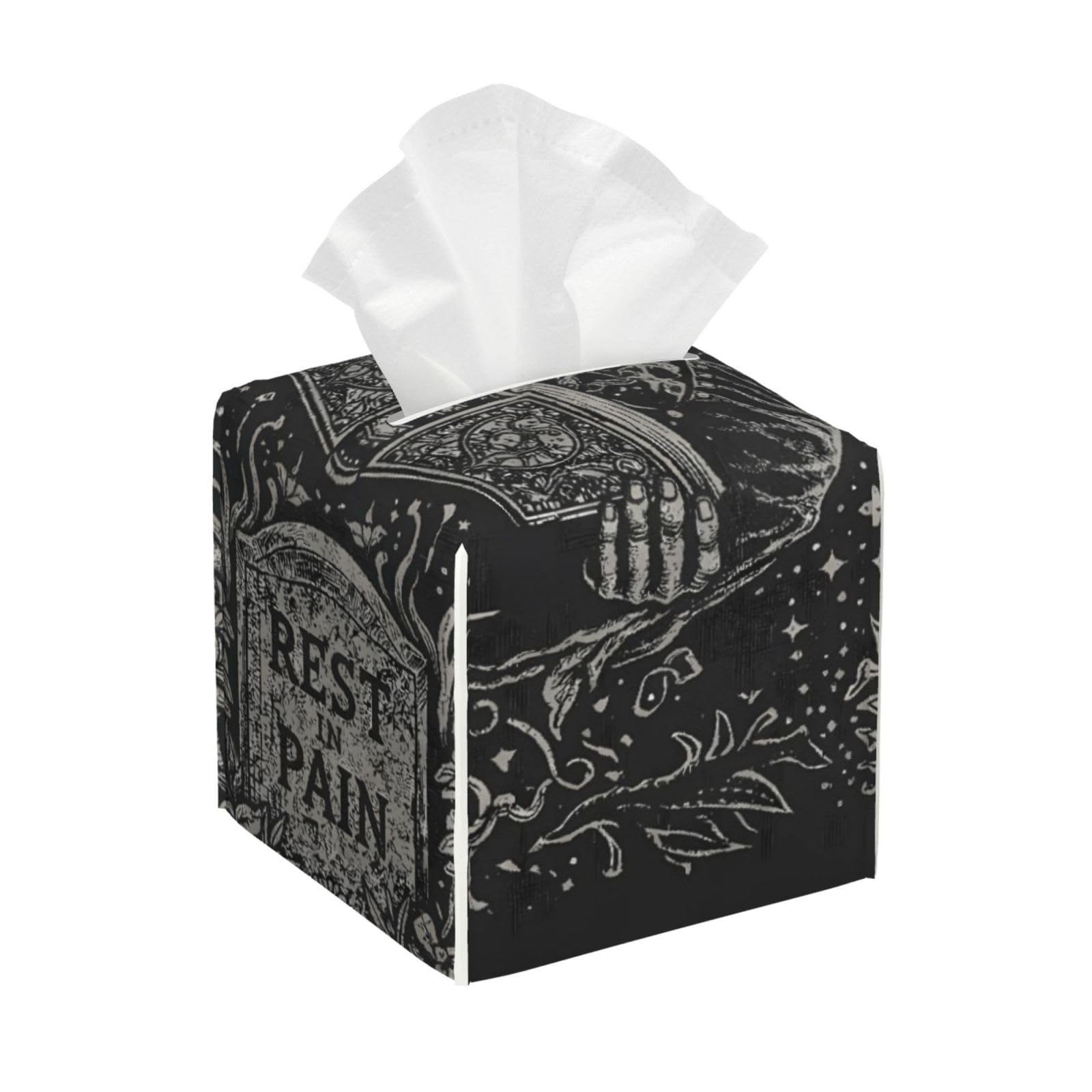 Horror Skull Leather Tissue Box Cover Holder Square Facial Paper Organizer 5.2" X 5.2" X 5.2"
