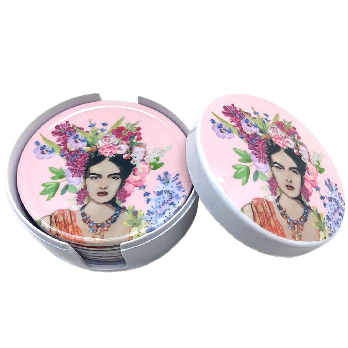 Pink box containing 6 Frida Khalo coasters