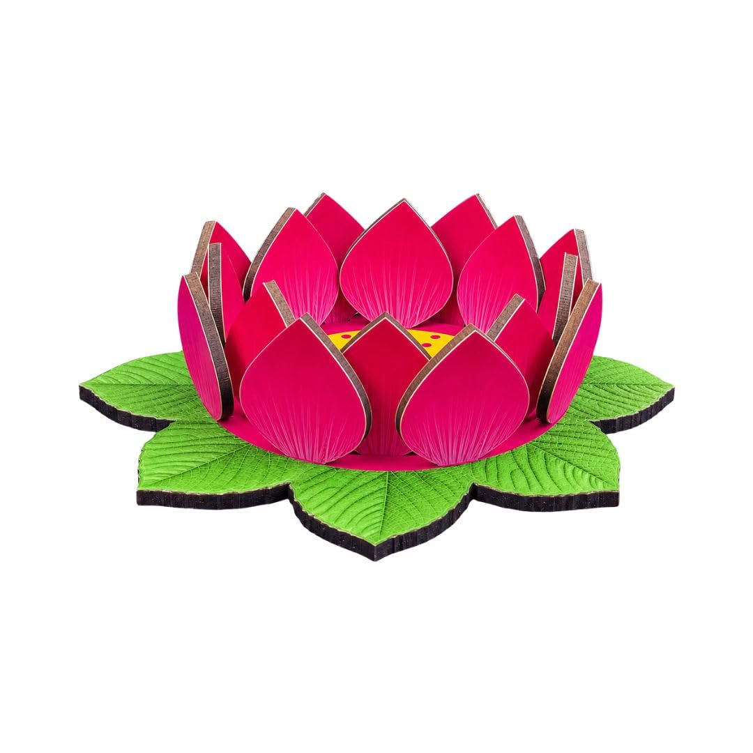 Sri Yagnaa - MDF Lotus for Pooja Decoration - Easy-to-Assemble Lotus Base for Laxmi Idol, Kalash & Deepam - Reusable Festival Decoration for Varalakshmi Pooja - Reusable Decorative Lotus Base (Small)-image-6