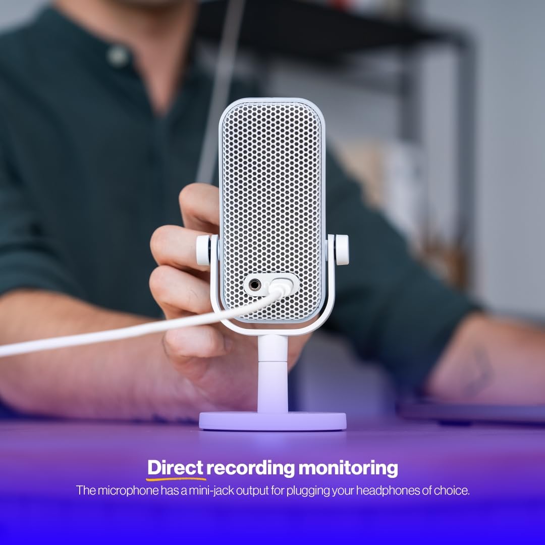 ENDORFY Solum Voice S Onyx White, Gaming Micrófono PC, Podcast Micrófono, Streaming Micrófono, Iluminación RGB, Micrófono USB Plug & Play, Botón Tap-to-Mute, Regulador Gain, Cardioide EY1B015