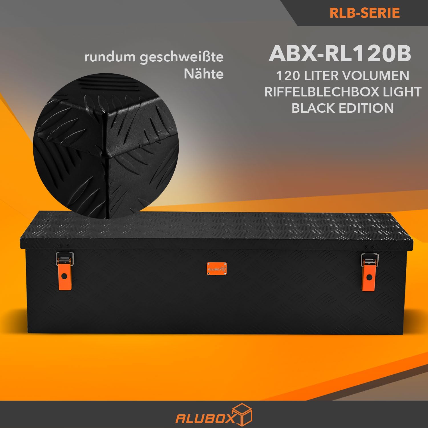 alubox Werkzeugkiste Riffelblech ABX-RL120B Aluminium 1,5mm Werkzeugkiste leicht und robust 120 Liter - schwarz lackiert