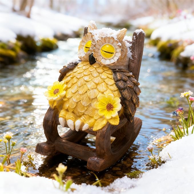 Light Up Owl on Chair Garden Sculpture, LED Solar Powered Owl Lying on The Chair Centerpiece, Cute Figurine Statue for Home Fireplace Outdoor Collection Decoration, 6x4.5x3.3 in - Image 8