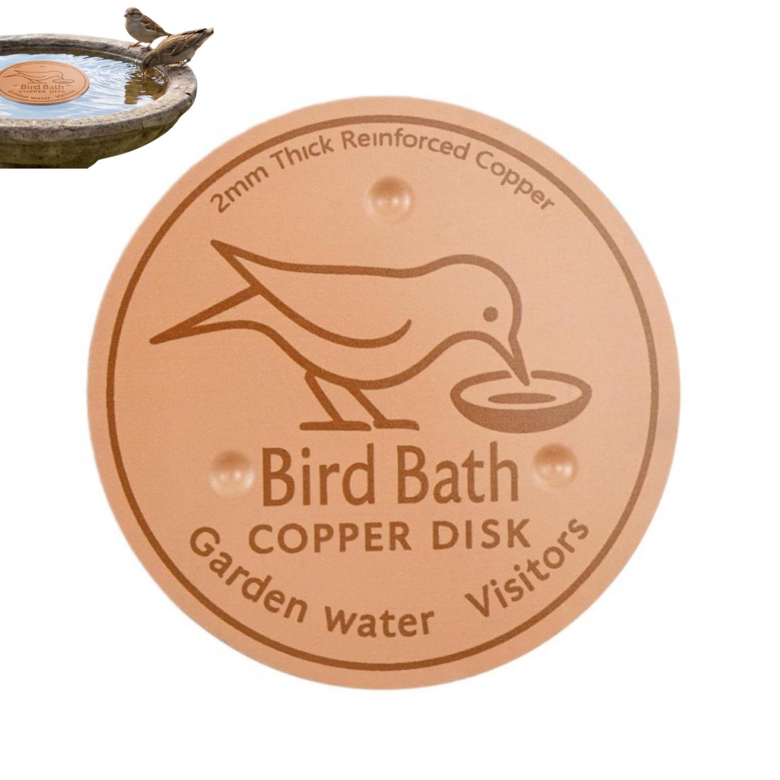 Copper Bird Bath Disk,Circle Shape Bird Bath Purification Disc & Cleaner,Pure Copper Plate for Bird Baths&Bird Feeders,All-Season Safe Water Purifier for Outdoor Bowls,Self-Cleaning Purification Disc