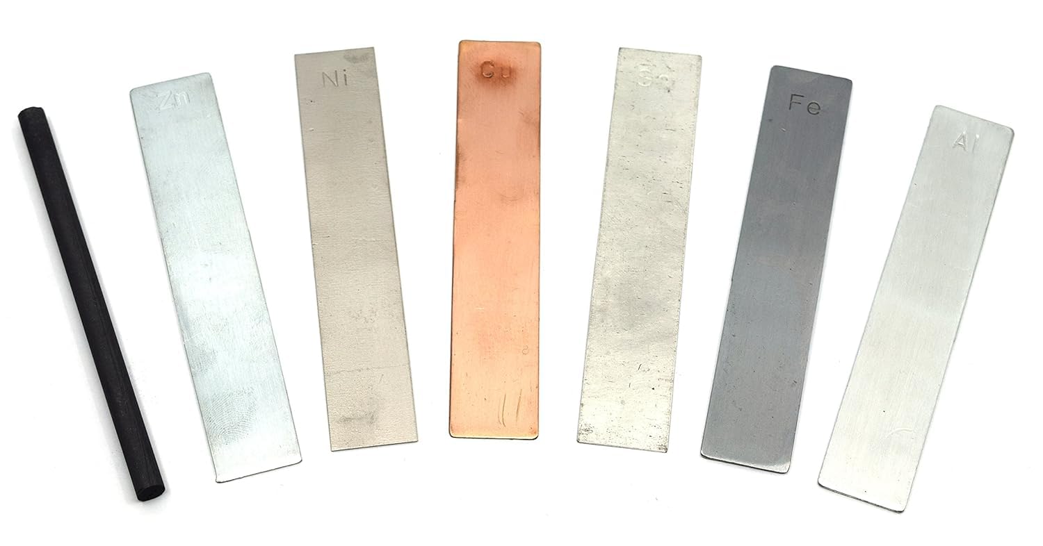 AVIATION METAL & ALLOYS Metal Electrodes 7 Piece Set – Aluminium, Copper, Zinc, Nickel, Tin, Iron & Graphite Rods for Electrolysis, Electroplating, Science Experiments & Lab Use | Silver-picture-39