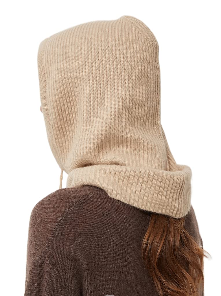 Damen Herren 100% Kaschmir Kapuzen-Schal, weiche Schalmütze mit Kordelzug, warmer Loop Schal mit Kapuze