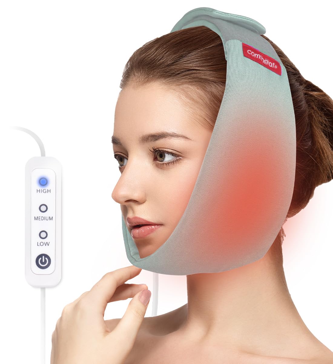 Almohadilla de calefacción facial para TMJ Alivio, envoltura facial calentada por USB para mandíbula, barbilla, restauración de dientes de sabiduría, 3 ajustes de calor ajustables, máscara