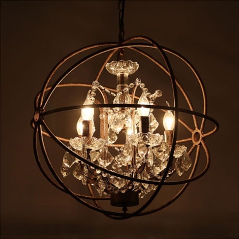 Lampadario Moderno a 4 luci in Stile Rustico con Sfere di Cristallo e Lampada a Sospensione in Metallo Nero, lampadario Industriale Vintage a Sfera da soffitto per Sala da Pranzo e
