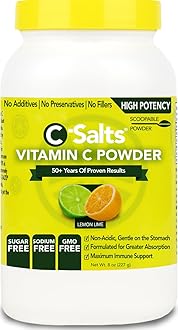 C-Salts Vitamin C Powder - 100% Pure Buffered Ascorbic Acid Powder for Immune Support - Organic, Sugar-Free, Vegan, Non-GMO, Stomach-Friendly Supplement - Lemon Lime, 8 oz
