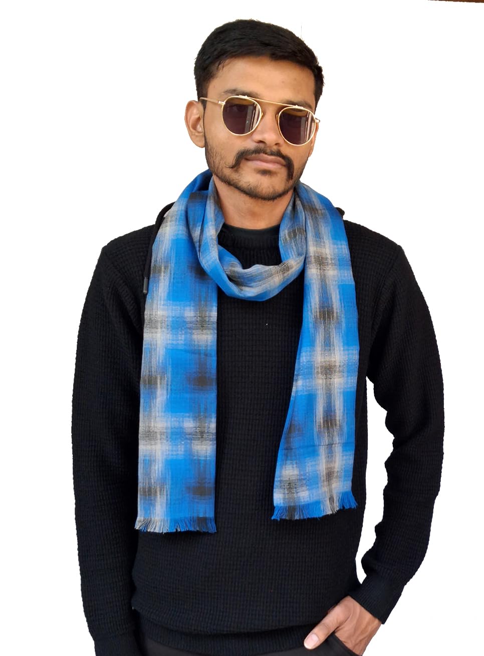 switchon Men and Women's Scarf Muffler Winter Wear Scarves- Blue Multi Checks-picture-12