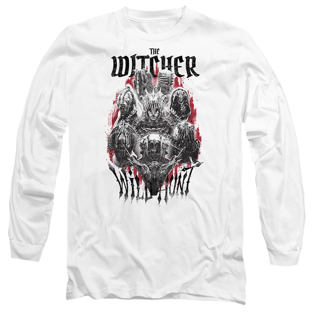 The Witcher Unisex White - The Wild Hunt Long Sleeve T Shirt, X-Large