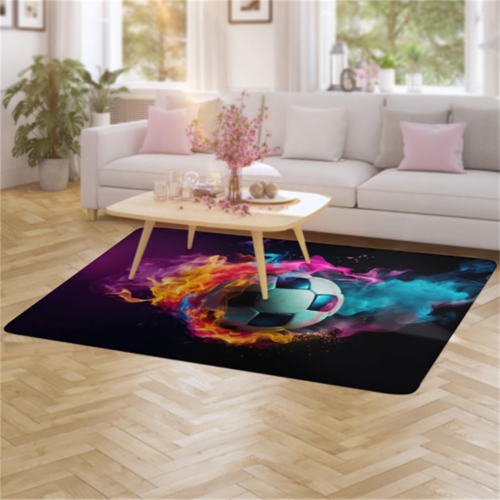 Alfombra Infantil Acuarela Fútbol Lightning Doodle Alfombras de Habitación para Niños, Alfombra de Salón Negro Gris Azul Alfombra de Juego Alfombra de Cocina, Baño Felpudo (Color 3,140x180 cm)