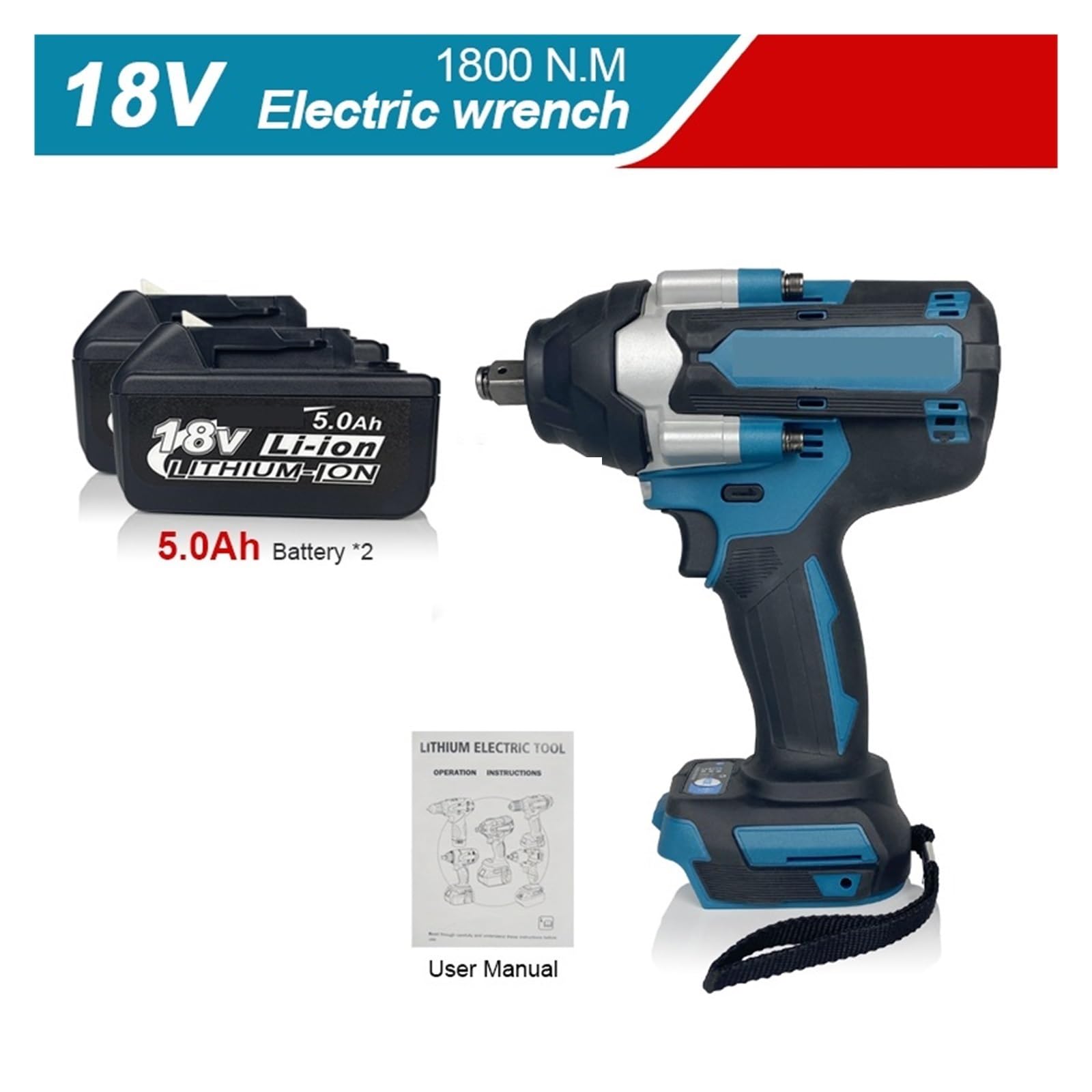Llave de Impacto Llave De Impacto Eléctrica Sin Escobillas del Esfuerzo De Torsión DTW700 De 1800 NM Batería De Iones De Litio del 1/2 En For La Batería De 18V(2x5.0Ah Bat Carton)