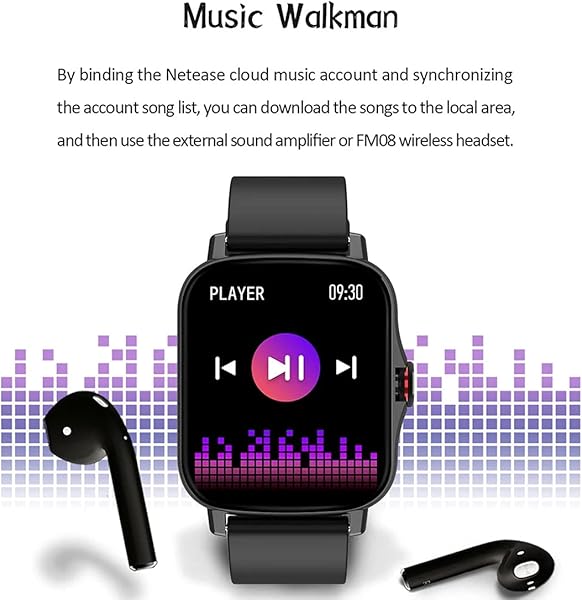 ZGZYL Orologio da Uomo Smart Watch Bluetooth FM08 Guarda Musicale Bluetooth Orologio da Fitness con Ossigeno SangueCardiofrequenzimetro Adatto per iOS Android Smart Watch WatchA