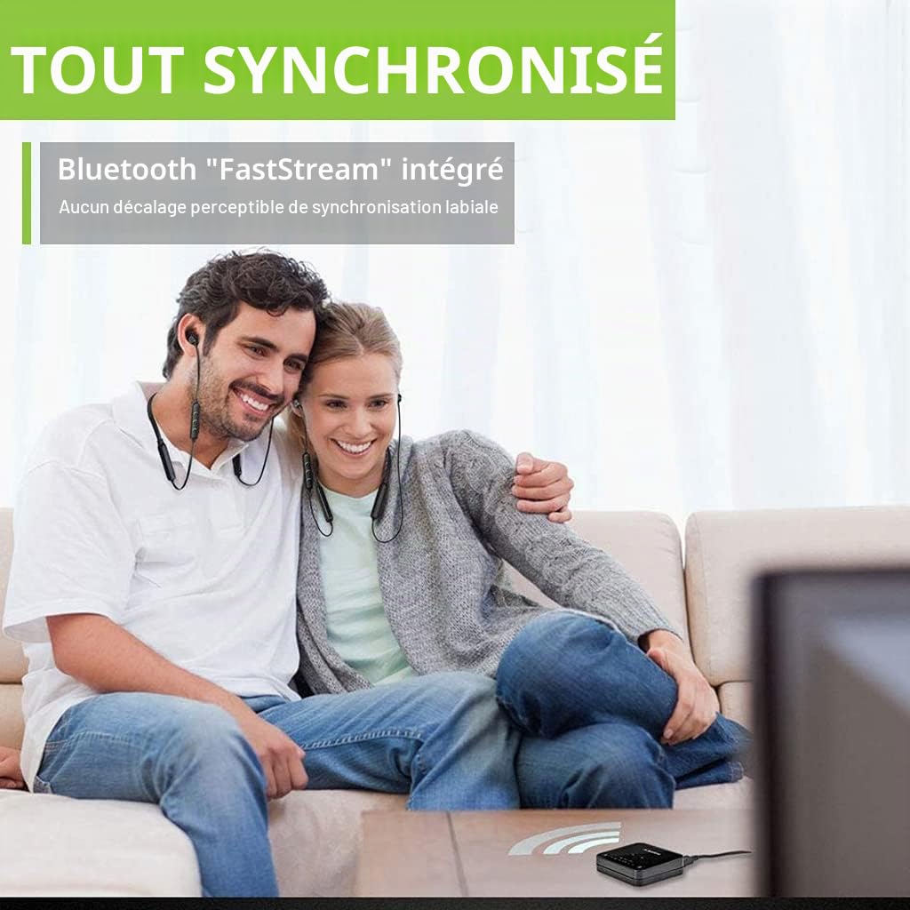 Avantree HT4186 Casque sans fil pour TV avec Transmetteur Bluetooth, Ecouteur Bluetooth pour Télévision, Support Audio Optique, RCA, AUX 3.5mm, Plug & Play, Low Latency pour PC & Gaming, Longue portée