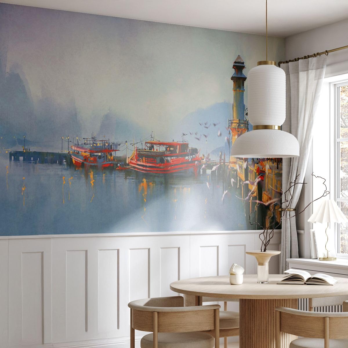 Carta da Parati Vinile in TNT 150x105 cm Paesaggi Marino - 3710 - WF3 | Porta Lanterna Barca Premium Canvas Fotomurale Moderno Decorazione da Parete Murale da Parete Per Soggiorno ARTTOR