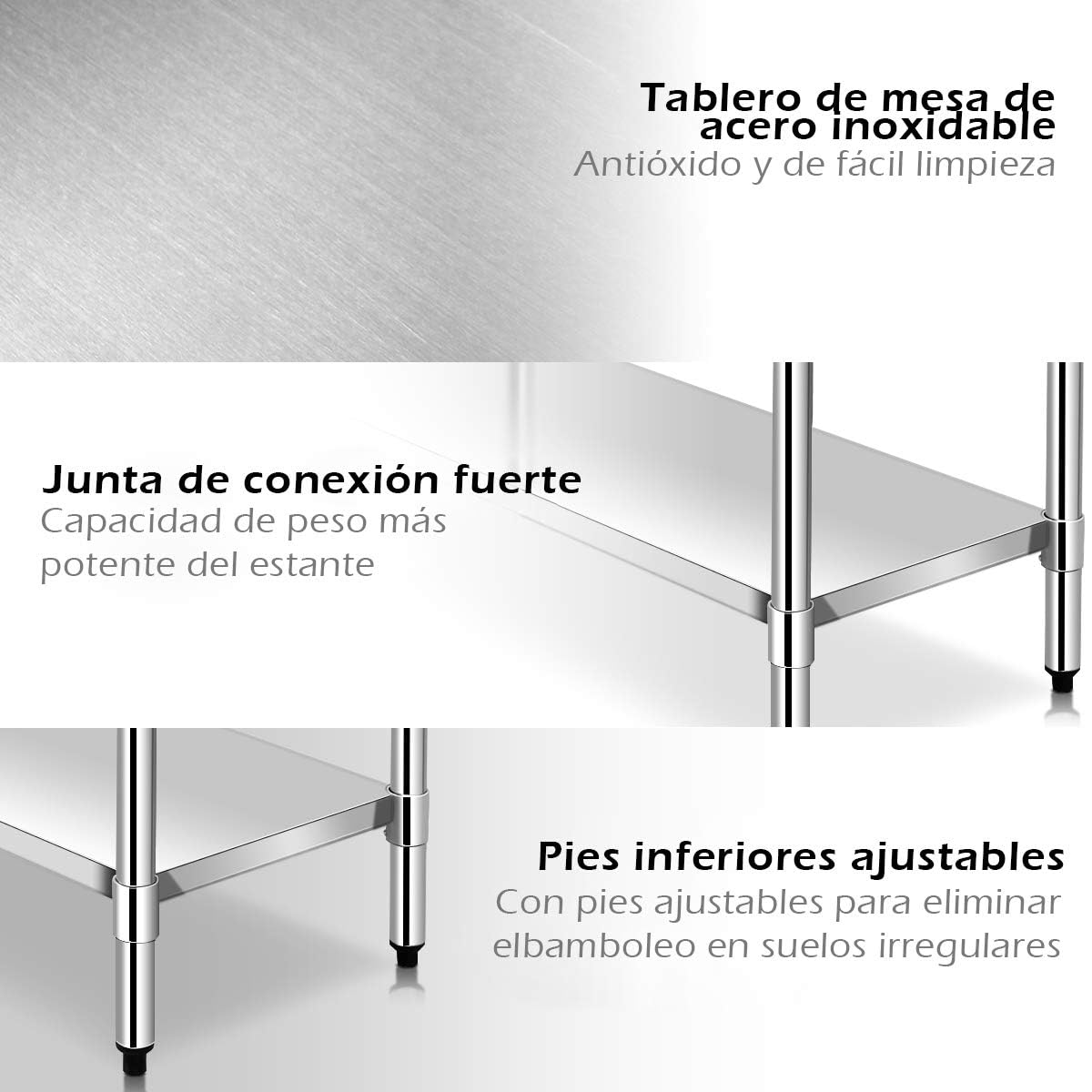 COSTWAY Mesa de Trabajo Acero Inoxidable, 122 x 61 x 90 cm, Mesa de Preparación de Comida de 2 Niveles, Estante Inferior Ajustable, Capacidad de Carga 250 kg, Estante Mesa Acero para Bar, Restaurante
