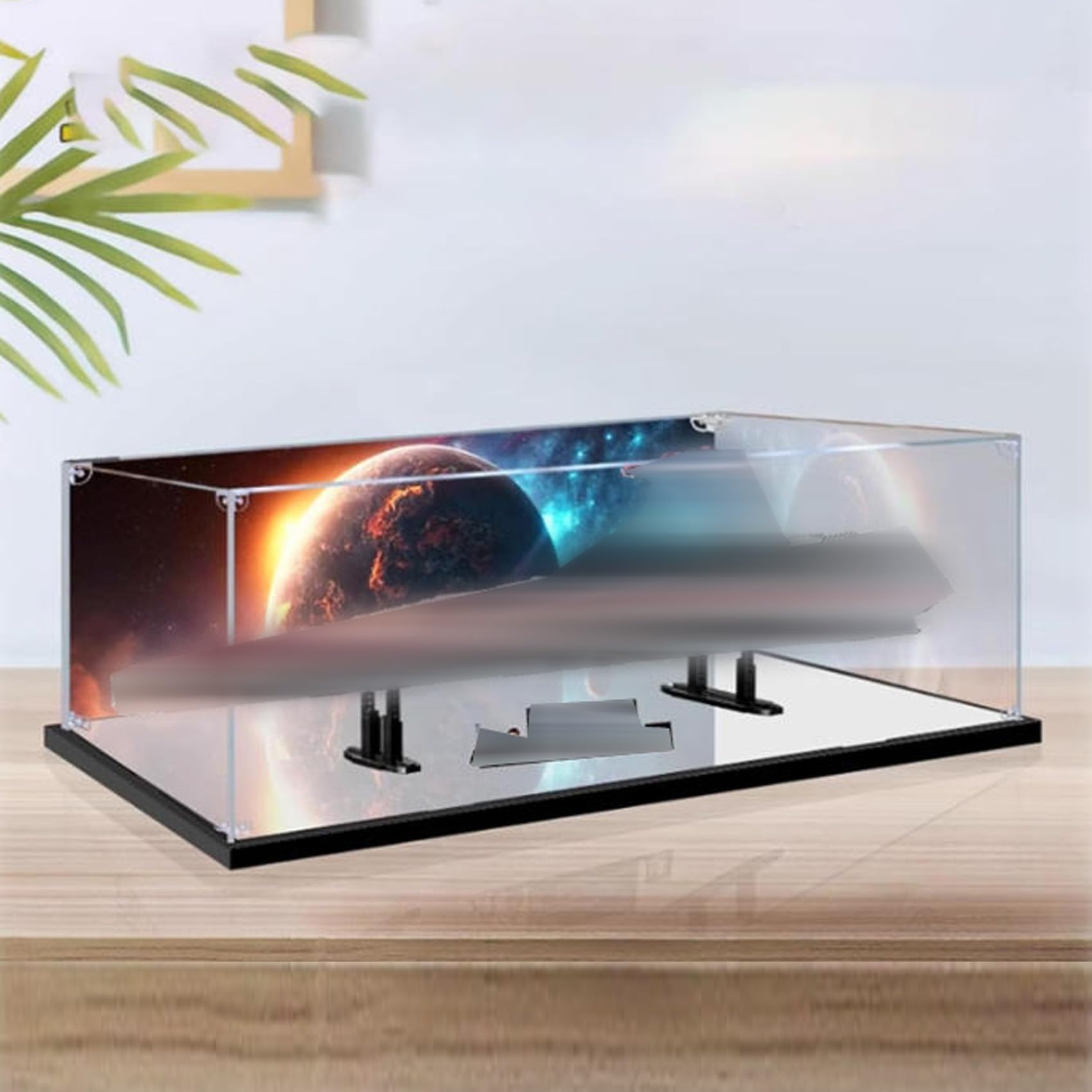 Clear Acrylic Display Case Compatible with Lego 75367 Cruiser Model, Dustproof Transparent Collectible Display Box (Model Not Included) (Mirror Base+Background)
