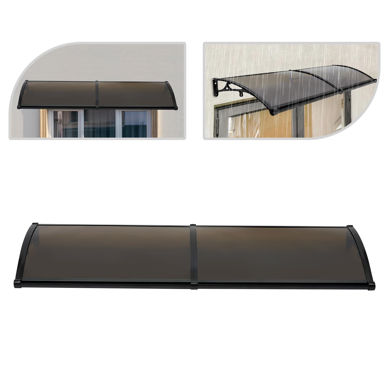 Daszek do drzwi wejściowych 200 x 60 cm, zadaszenie drzwi wejściowych, aluminium, zadaszenie wejściowe na taras, balkon, werandę, Tawny, czarny