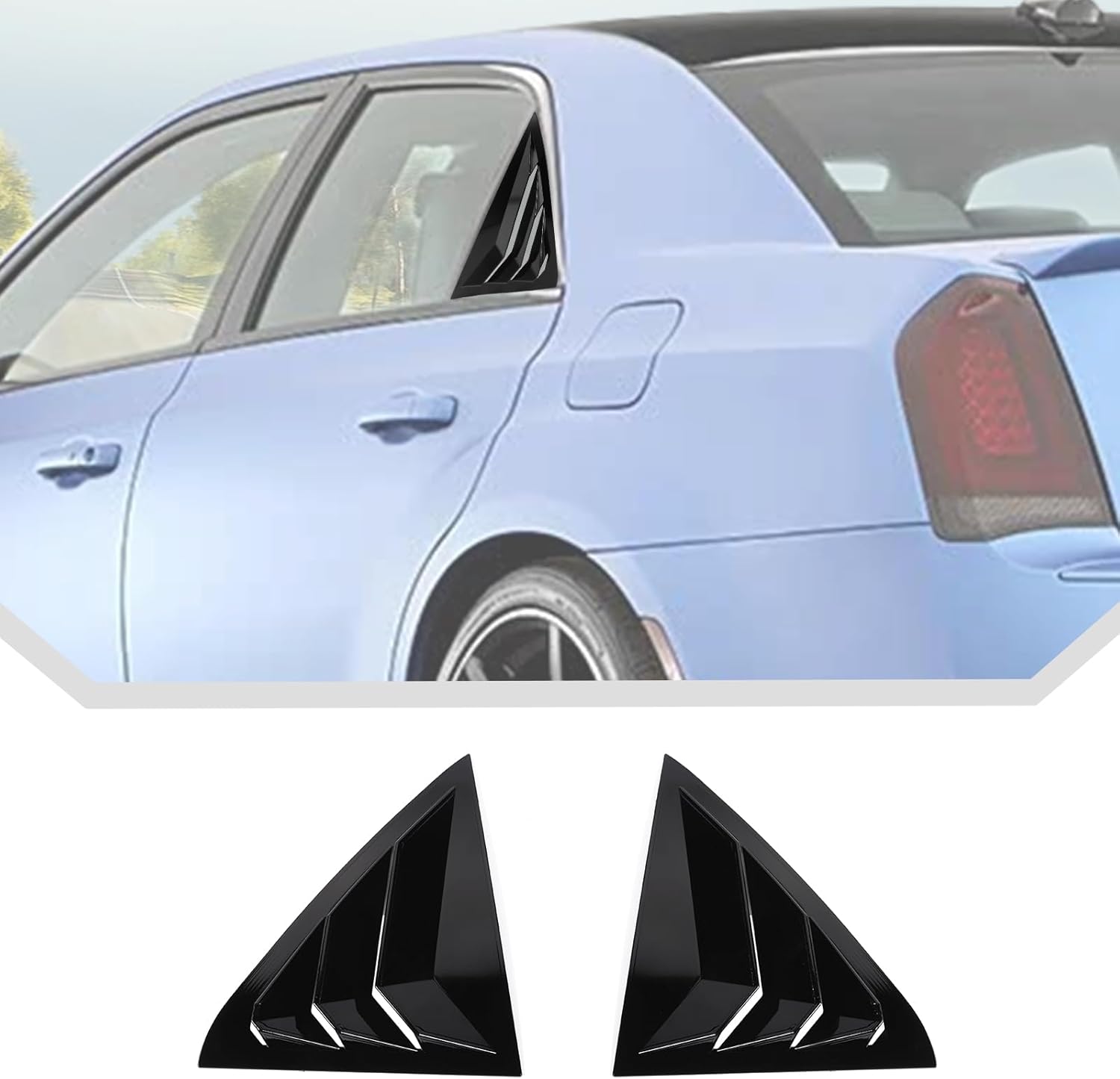 JeCar Black Side Window Louvers Shades Cover Trim for 2011+ Chrysler 300/300C