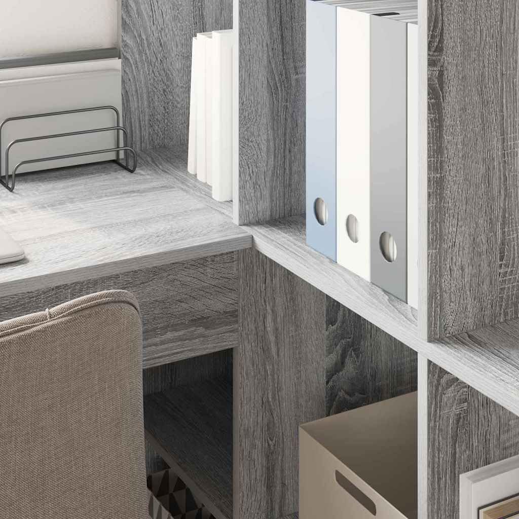 Scrivania angolare grigio Sonoma 149,5 x 101,5 x 149,5 cm, scrivania angolare salvaspazio con ripiano, scrivania per computer a forma di L, in legno, per casa e studio