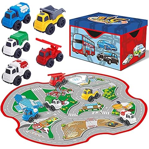 Tippi Kids' Play Vehicles - Set of 5 Trucks & Playmat Set - Police, Ambulance, Fire Engine - Toy Cars For 1,2,3 Year Old Boys - Suitable For 1 Year Olds Cover