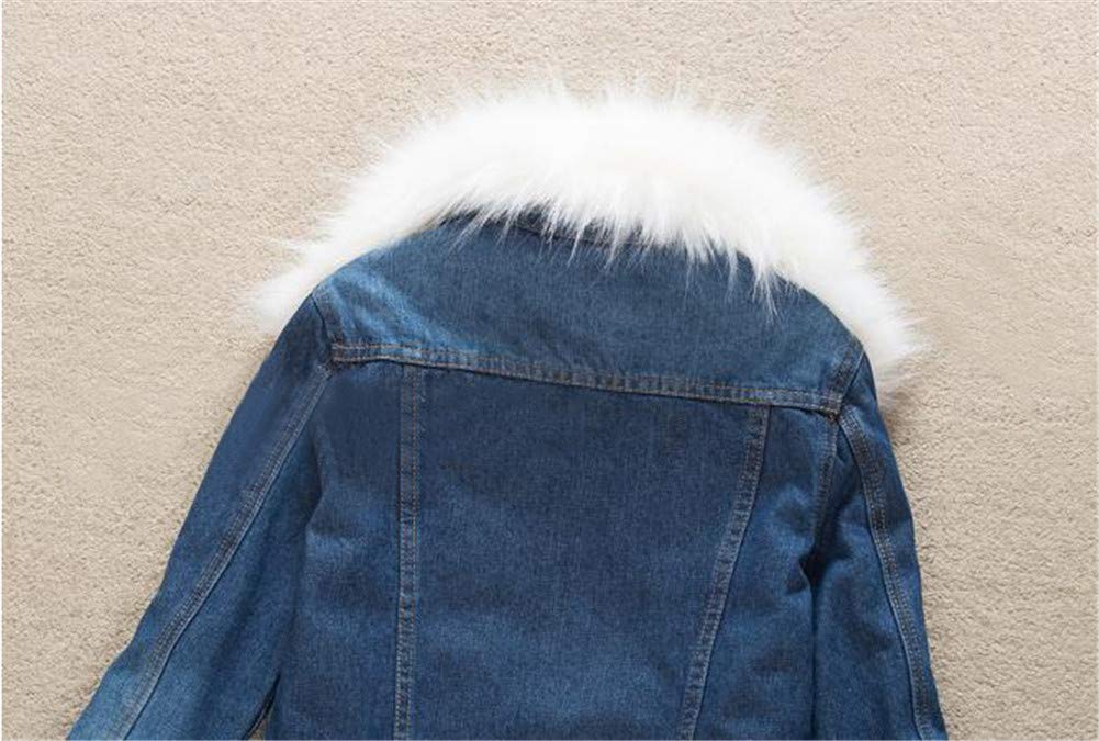 Chaqueta vaquera para mujer con forro polar sintético, abrigo corto de jeans de invierno con Cuello de piel sintética desmontable