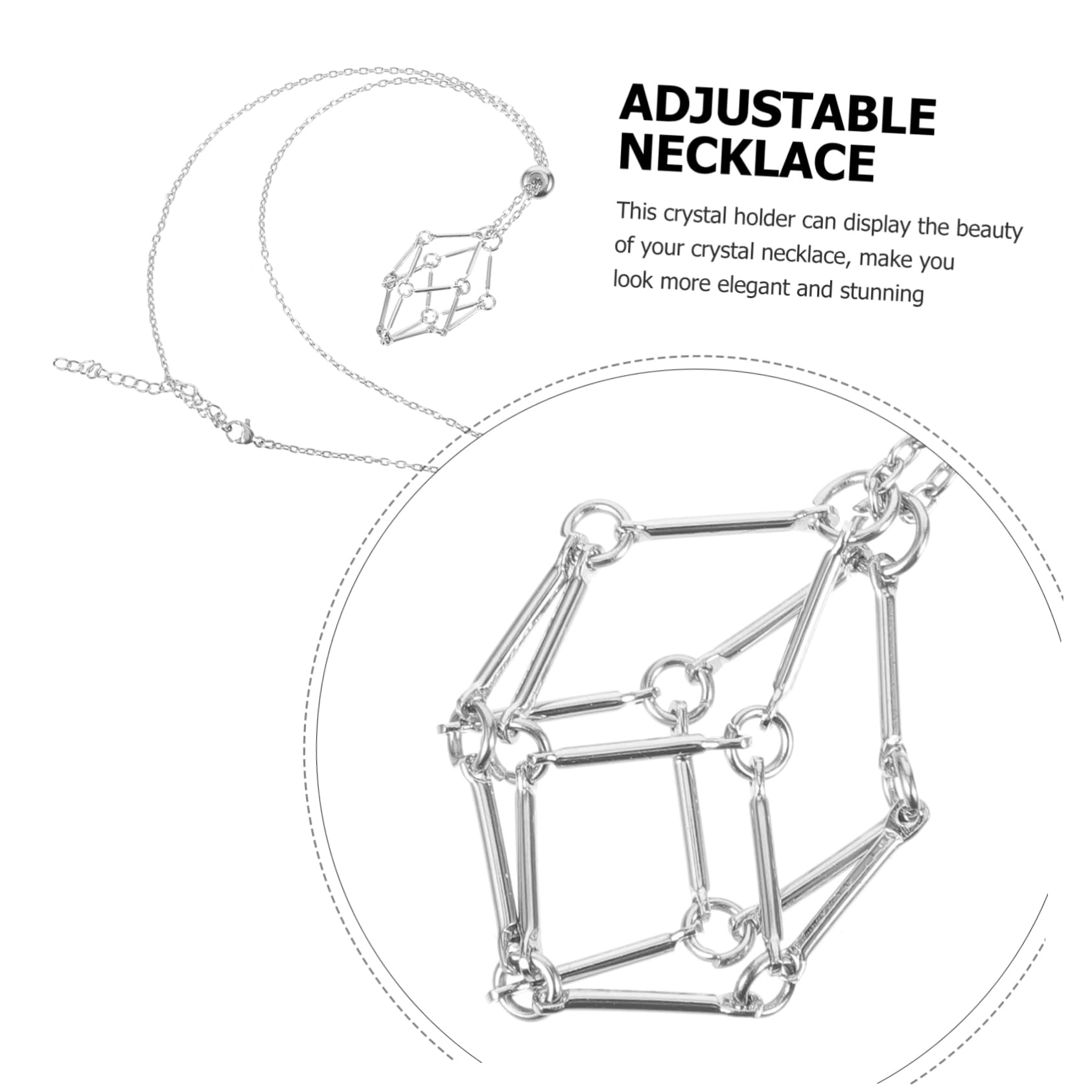 Soporte para Collar Porta Cuarzos Naturales Jaula de Metal Ajustable, Cordón Trenzado Resistente para Joyas de Piedra DIY y Uso Diario