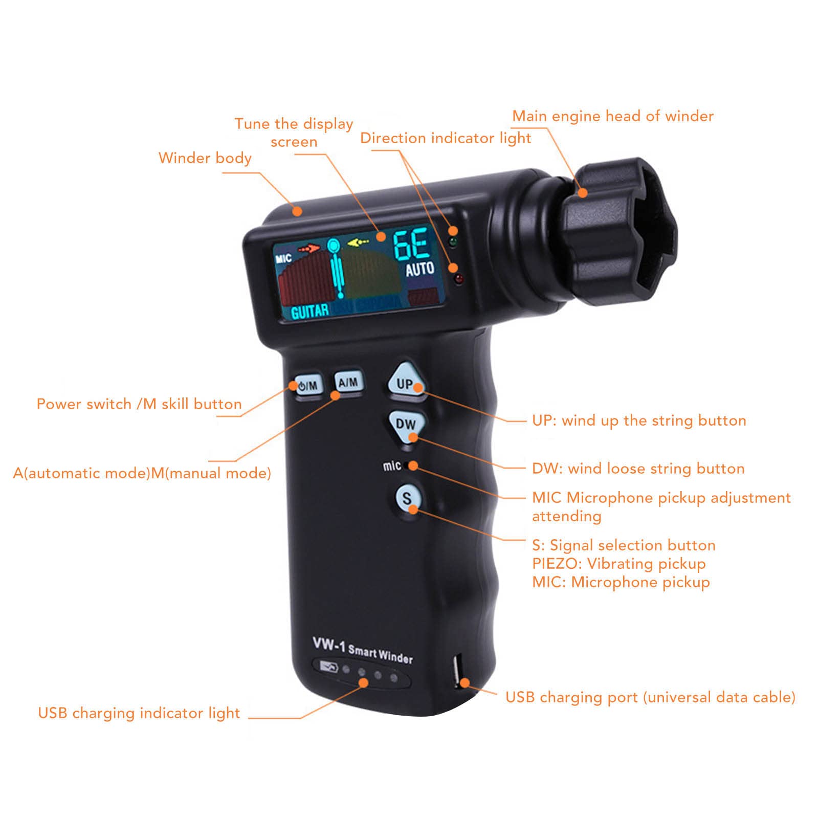 Accordatore Automatico per Chitarra Intelligente, Batteria Ricaricabile USB, Accordatore Automatico per Chitarra Acustica Veloce con Batteria Al Litio da 2600 MAh per Tutti gli